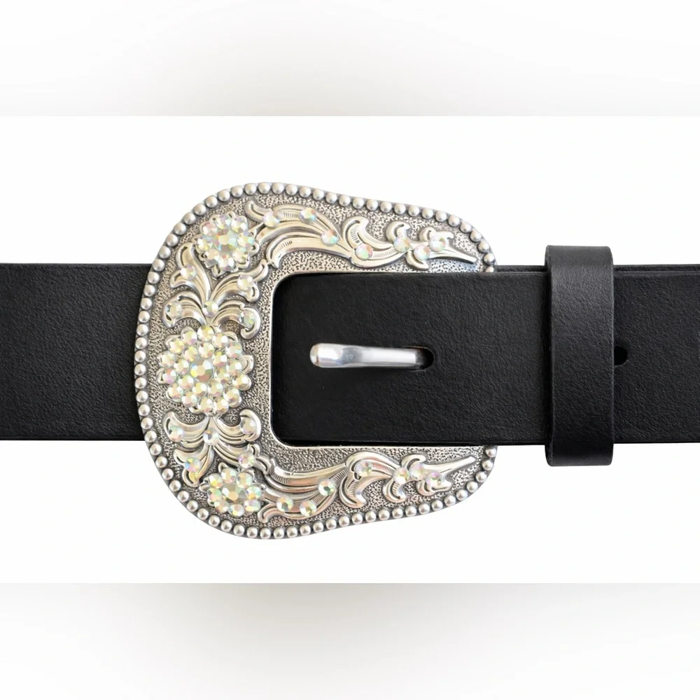 Genuine Leather Western Rhinestone Concho Belt XL Black